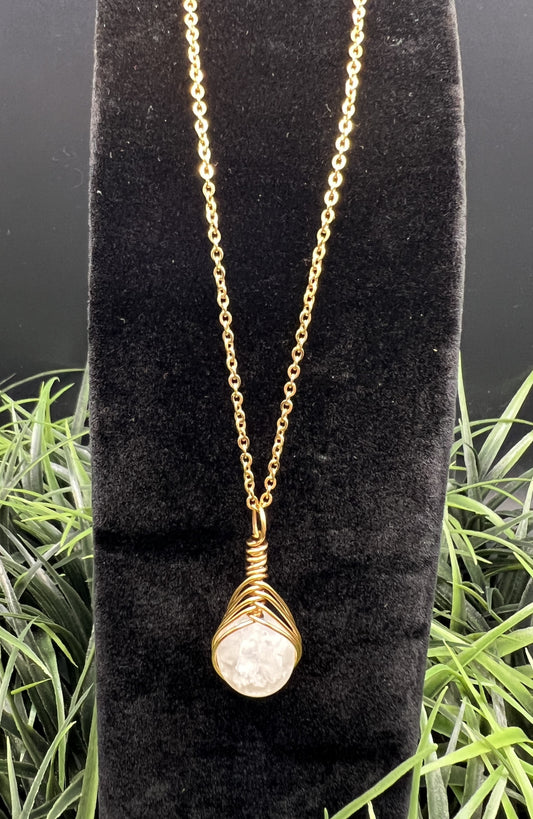 Wire Wrapped Cracked Quartz (Gold)