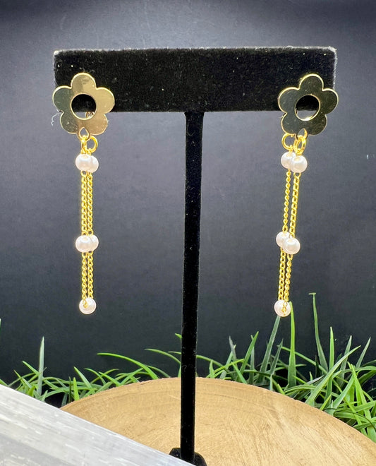 Gold Blossom & Pearl Loop Around Earrings