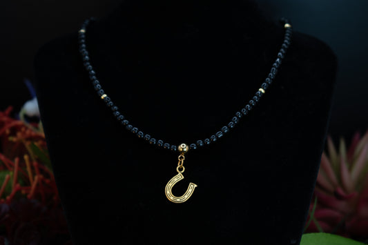 Black and Gold Horseshoe Charm Necklace