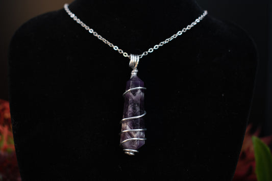 Wire Wrapped Amethyst Crystal Point (Medium Silver)