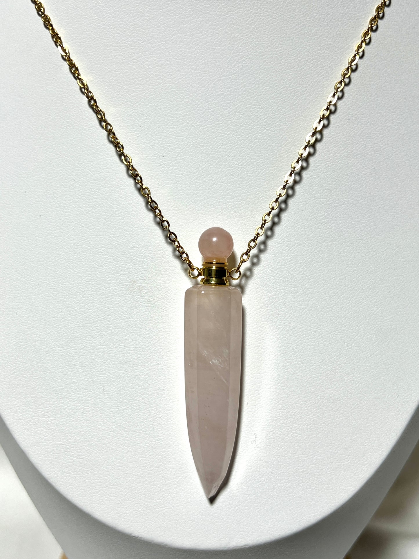 Rose Quartz - Perfume Bottle Necklace