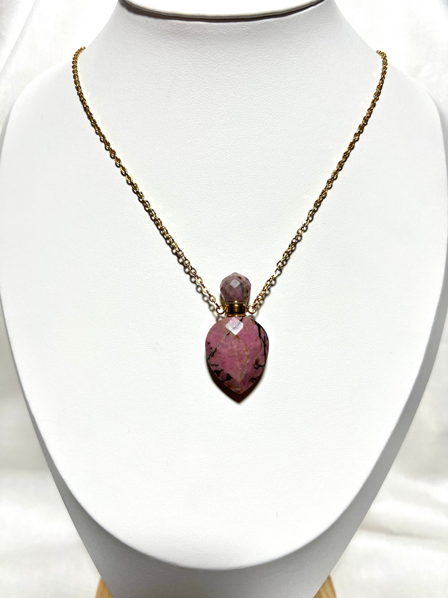 Pink Rhodonite - Perfume Bottle Necklace