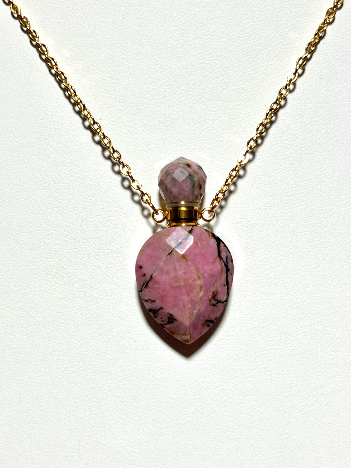 Pink Rhodonite - Perfume Bottle Necklace