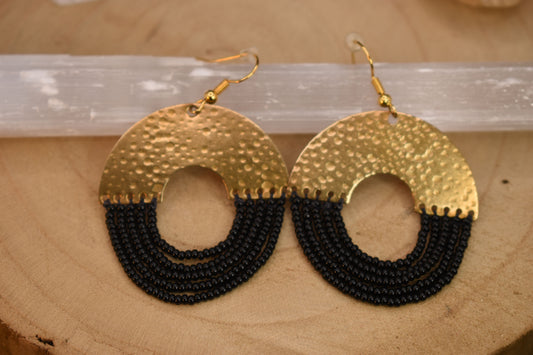 Black Glass Beads and Brass