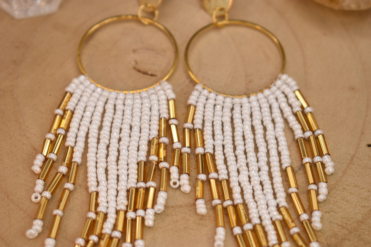 White and Gold Extreme Dangle Earrings