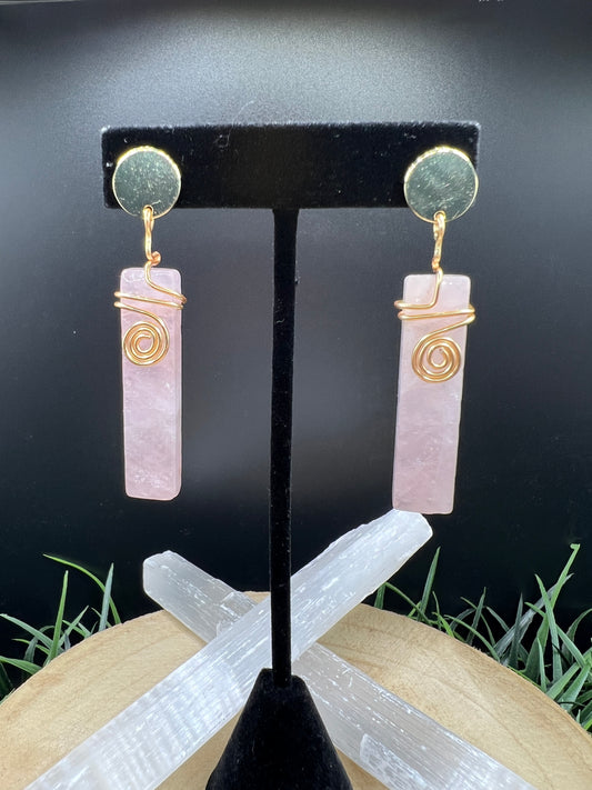 Gold Plated Wire Wrapped Rose Quartz