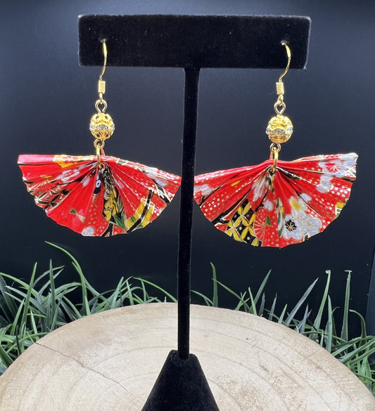 Sensu Origami Earrings (Red & Gold)