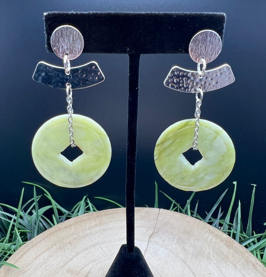 Jade Coin Earrings (Silver)