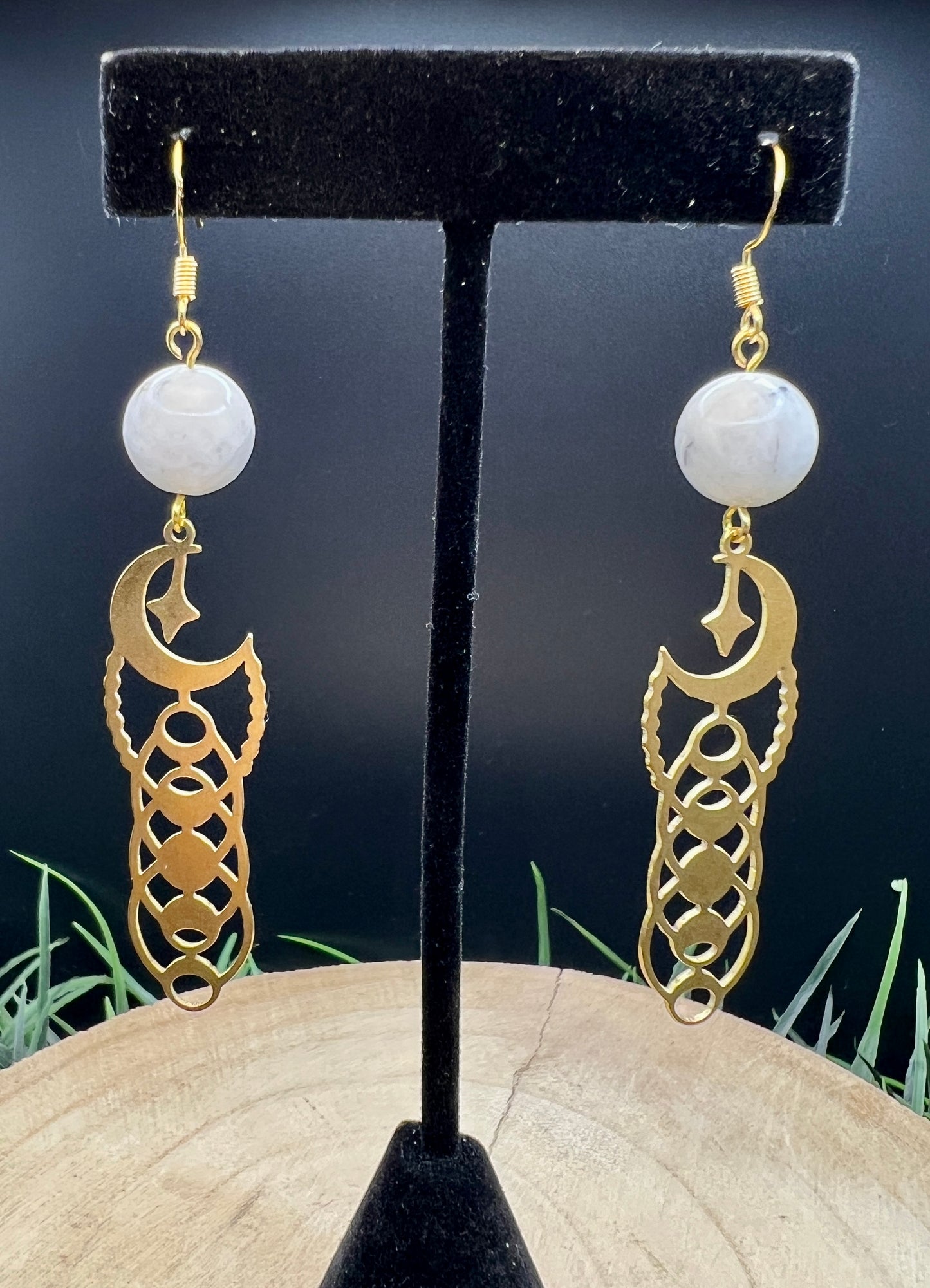 Phases of the Moon Earrings with Moonstone