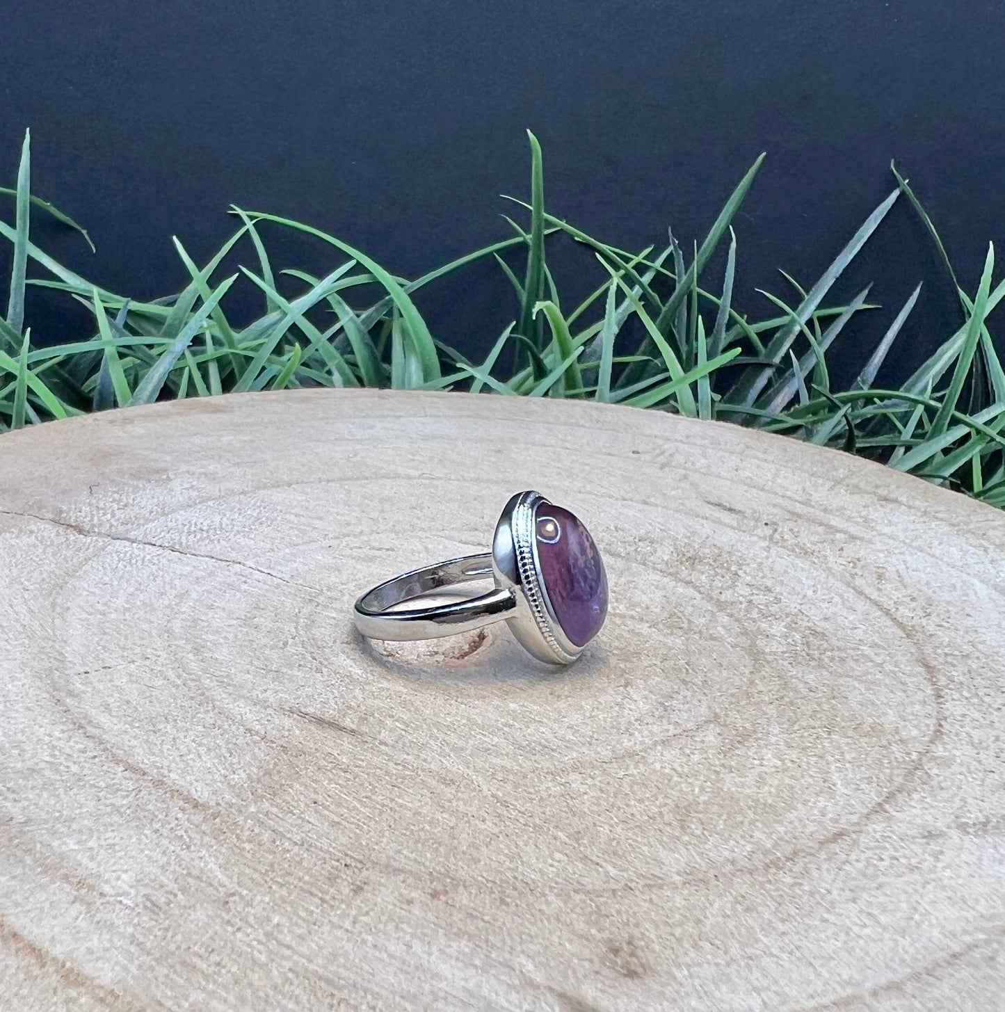 Purple Mica Lepidolite Gemstone Ring