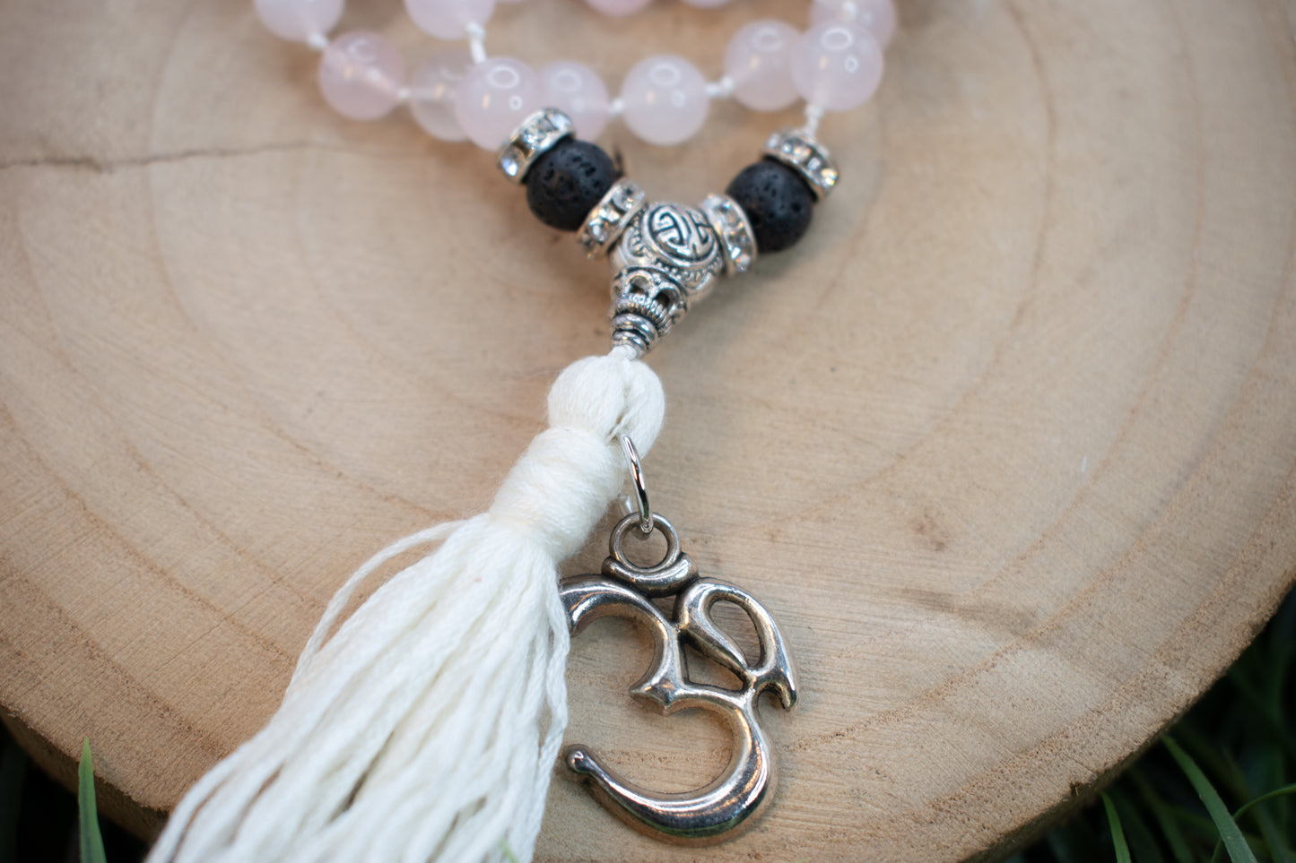 Rose Quartz and Lava Bead Mala Necklace