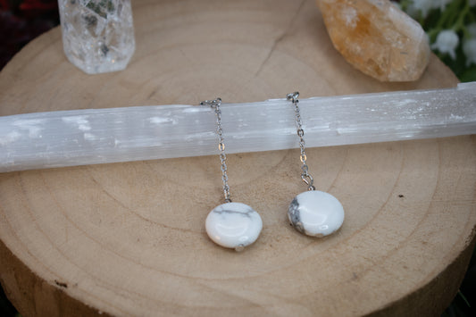 Howlite and Silver Chain Dangle Earrings