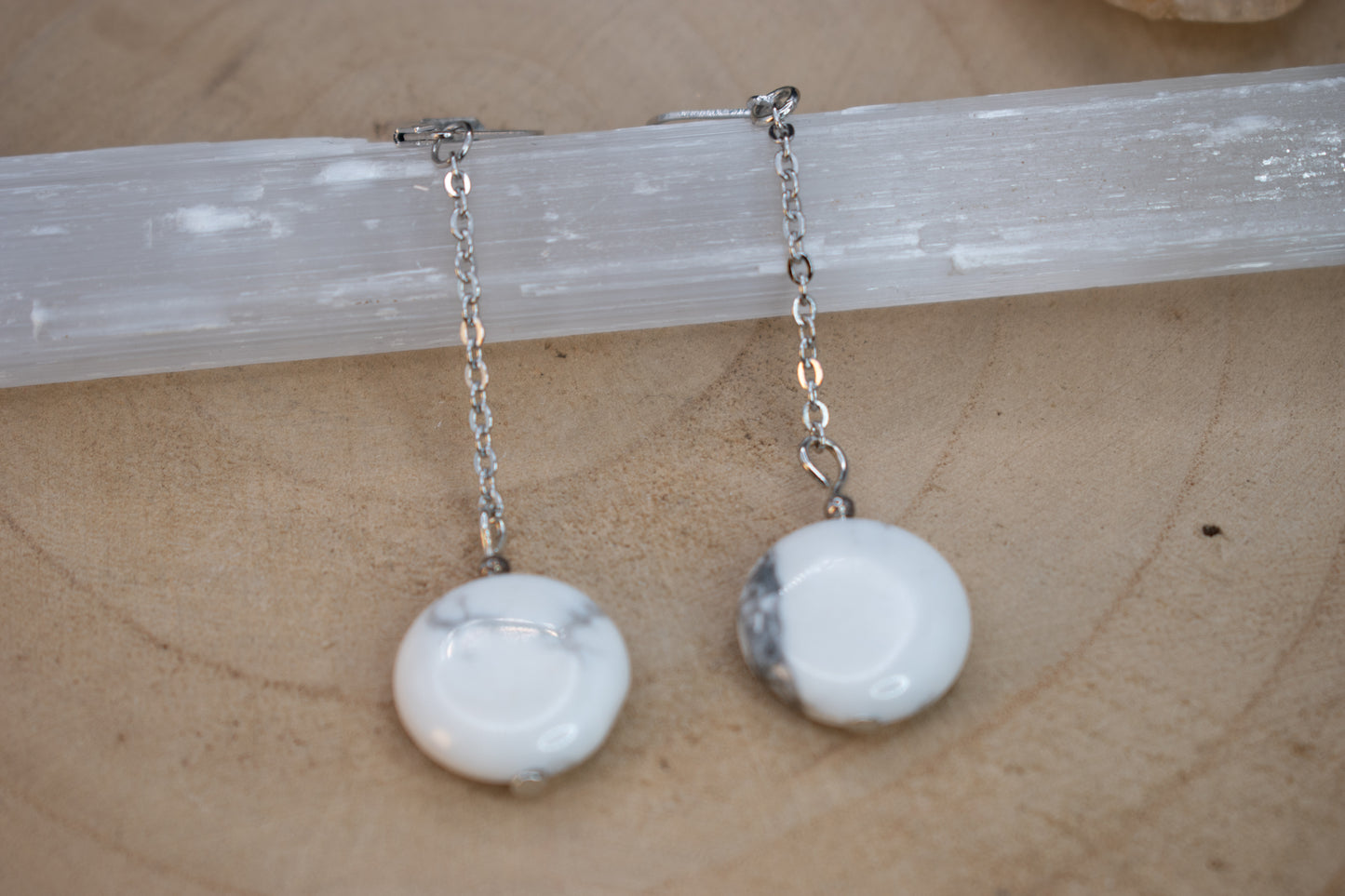 Howlite and Silver Chain Dangle Earrings