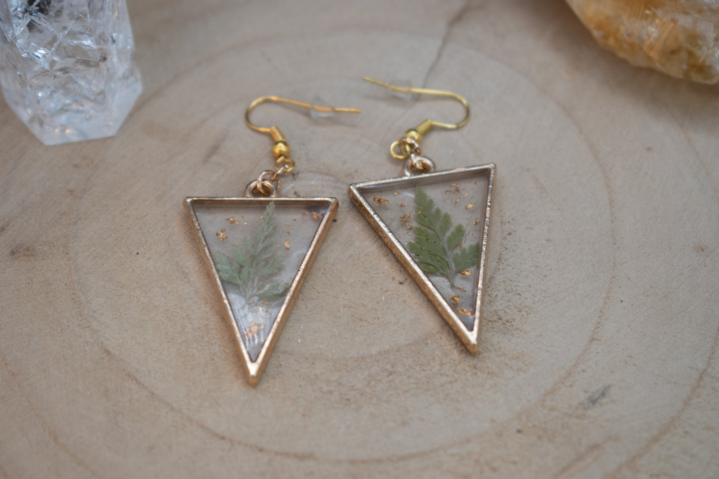 Pressed Leaf and Gold Flake Earrings