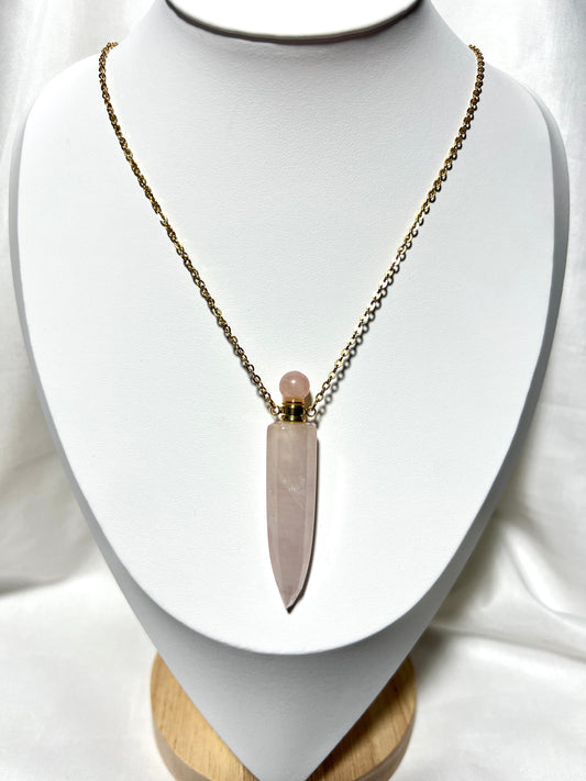 Rose Quartz - Perfume Bottle Necklace
