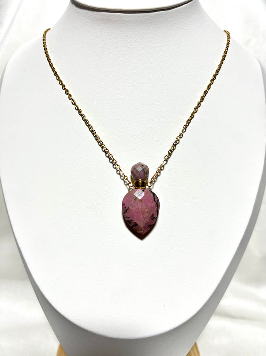 Pink Rhodonite - Perfume Bottle Necklace
