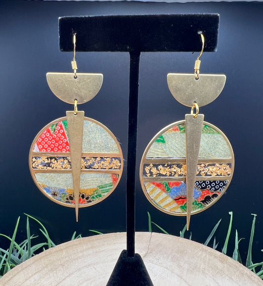 Kakemono Brass Earrings (Multicolor & Gold Foil)