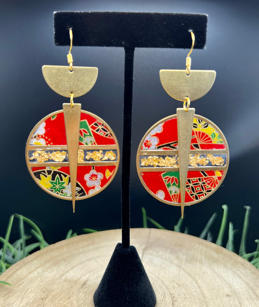 Kakemono Brass Earrings (Red & Gold Foil)