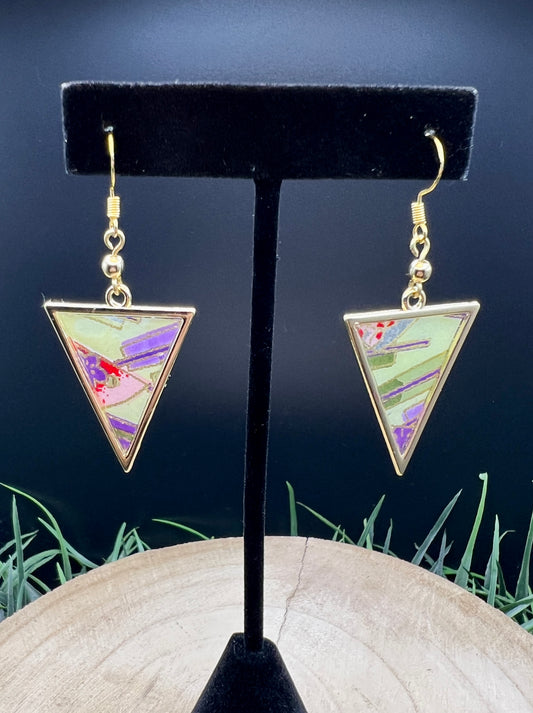 Kakemono Origami Earrings (Green & Gold Triangle)