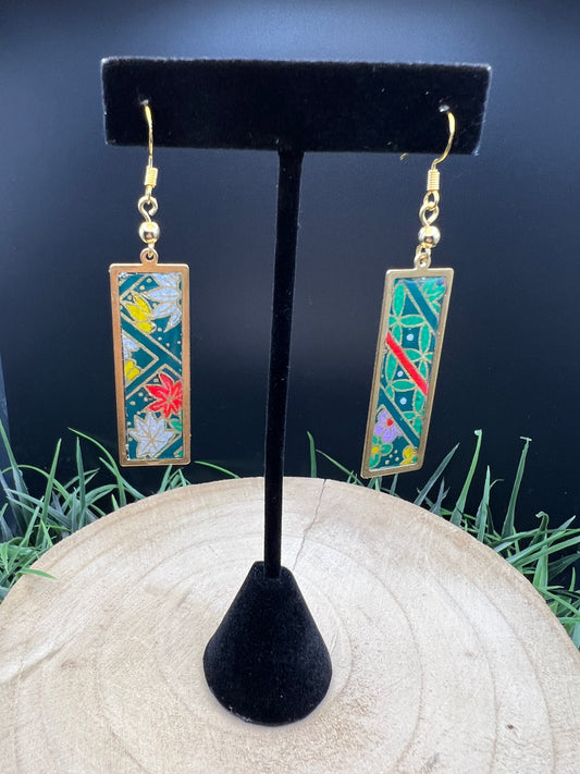 Kakemono Origami Earrings (Green & Gold)