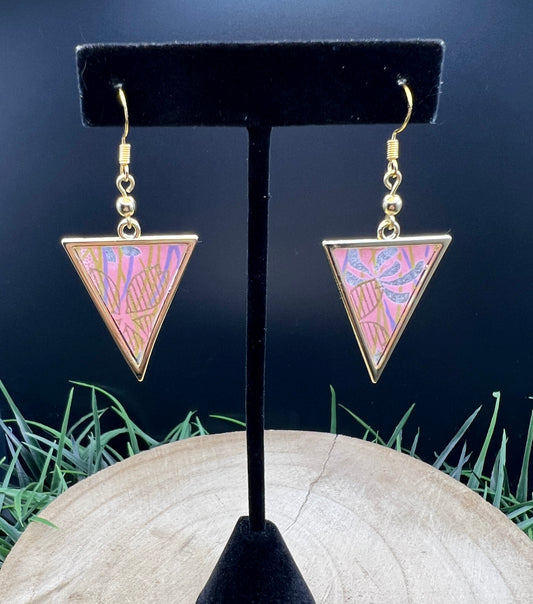 Kakemono Origami Earrings (Pink & Gold Triangle)