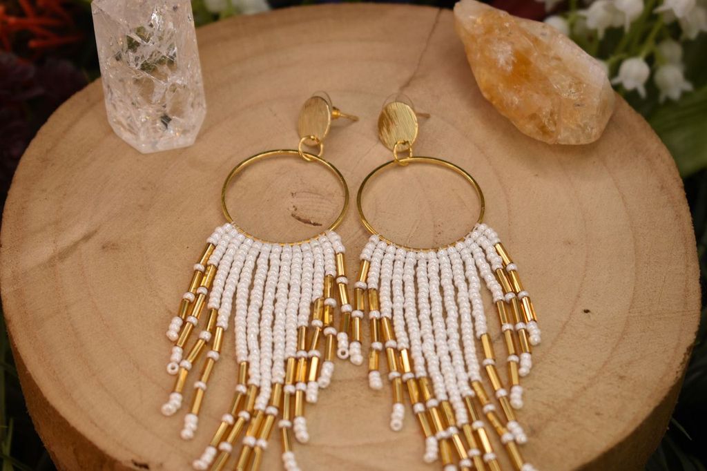 White and Gold Extreme Dangle Earrings