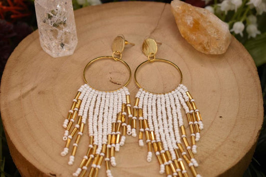 White and Gold Extreme Dangle Earrings